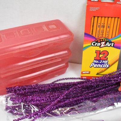 Kid's Craft Lot - Glue, Crayons, Pencils, Pencil Cases and More