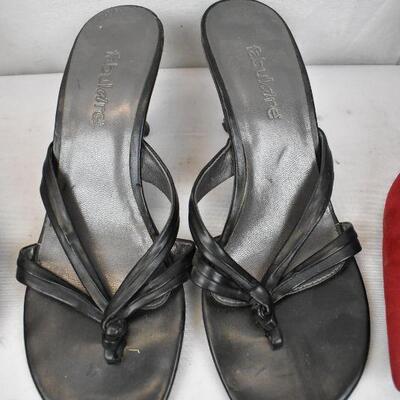 3 pairs of Women's Shoes size 7 & 7.5: Tan, Black, & Red