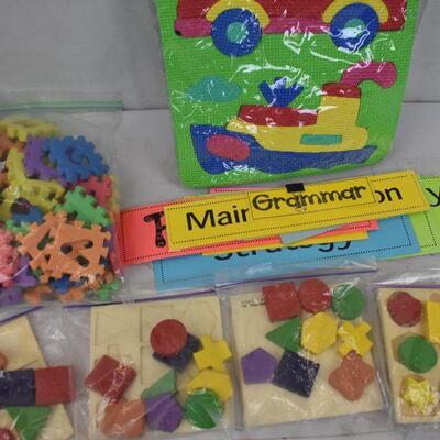 Lot of Educational Toys: Foam Puzzle Shapes, Wooden Matching Shapes, etc