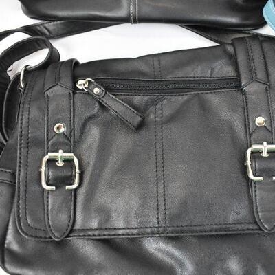 4 pc Purses/Handbags. 2 Black, 1 Blue, 1 Animal Print