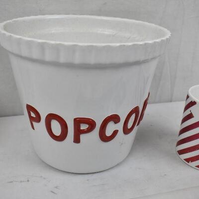 3 pc Ceramic Kitchen, Popcorn Bucket, Girl Boss Rae Dunn, Striped Mug 