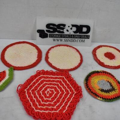 6 pc Handmade Crochet Pot Holders, Hot Pads