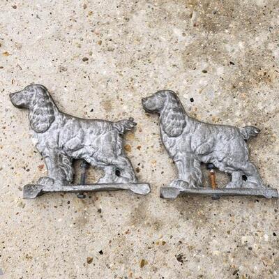 LOT #51. Two cast aluminum gate decorations, Irish setter