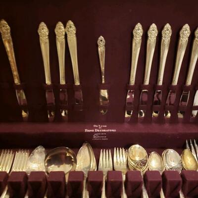 LOT #52. Set of vintage silver plate flatware with box, Prestige Plate. 