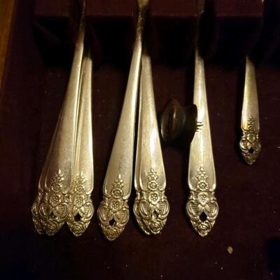 LOT #52. Set of vintage silver plate flatware with box, Prestige Plate. 