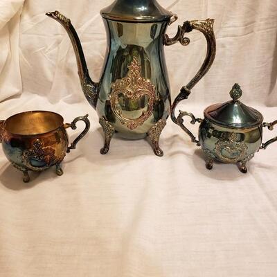 LOT #53. Vintage Leonard Silverplate 3-piece coffee service.  