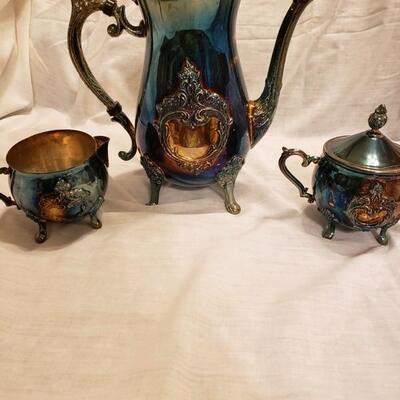 LOT #53. Vintage Leonard Silverplate 3-piece coffee service.  