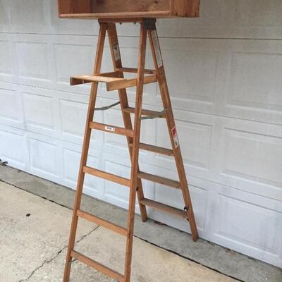 LOT #66.  Wooden ladder, 6â€™ with Mardi Gras seat. 