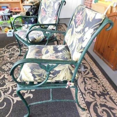 Pair of Cast Metal Patio Chairs with Cushions