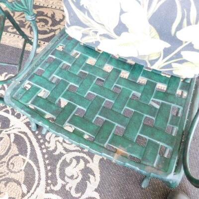 Pair of Cast Metal Patio Chairs with Cushions