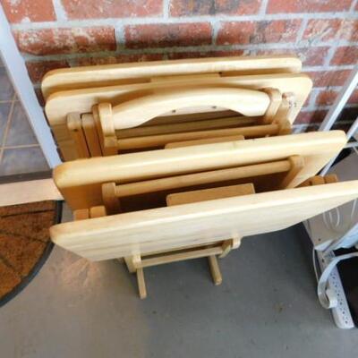 Set of Solid Wood TV Trays with Stand