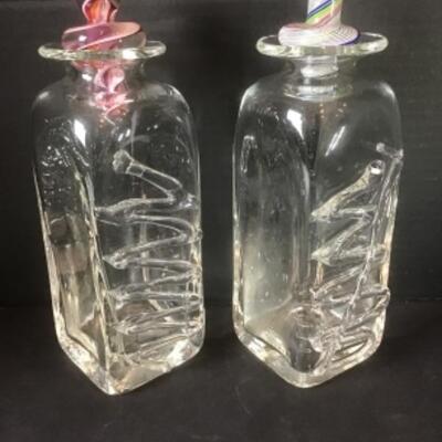 K - 1317 Pair of  Hand Blown Decanters with Stoppers signed FINE