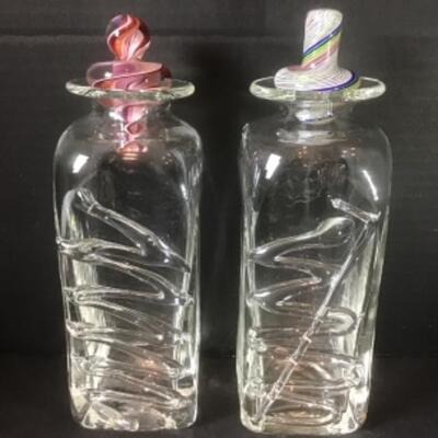 K - 1317 Pair of  Hand Blown Decanters with Stoppers signed FINE