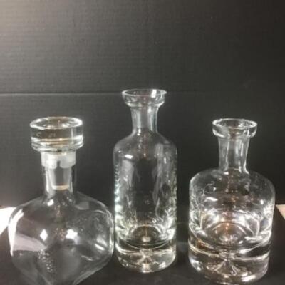 K - 1318 Pair of Hand Blown Glass Decanters & 1  Glass Decanter  