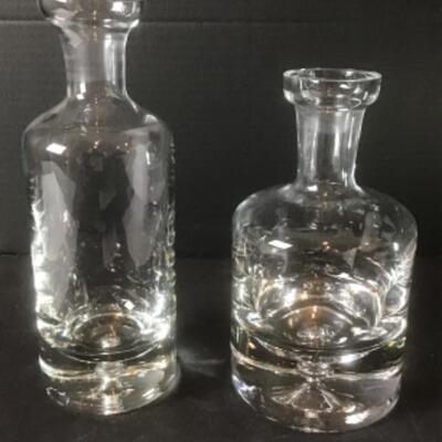 K - 1318 Pair of Hand Blown Glass Decanters & 1  Glass Decanter  