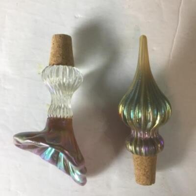 K - 1319 Pair of Beautiful Artisan Iridescent Art Glass Bottle Stoppers