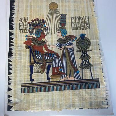 Pair of Unique Egyptian Papyrus Paintings of Ancient Gods and Godesses in Vibrant Colors