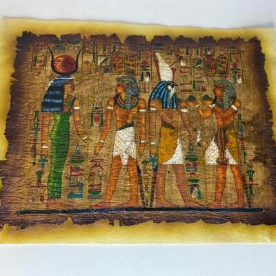 Pair of Unique Egyptian Papyrus Paintings of Ancient Gods and Godesses in Vibrant Colors