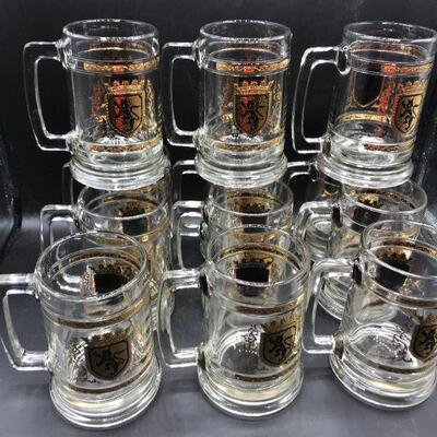 Set of 12 Glass Beer Tankard Mugs Gold Lion Coat of Arms Medieval YD#022-0359