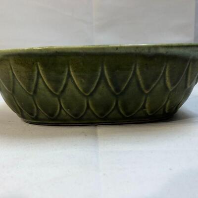 Vintage Olive Green Oval Pottery Bowl YD#001-0006