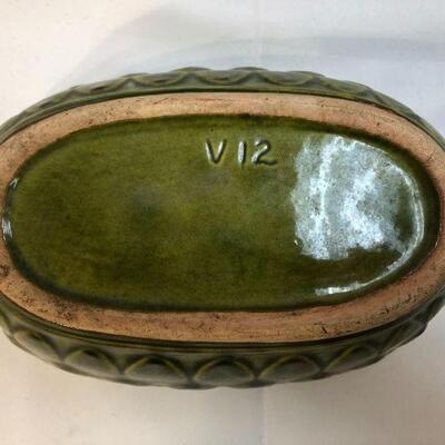 Vintage Olive Green Oval Pottery Bowl YD#001-0006