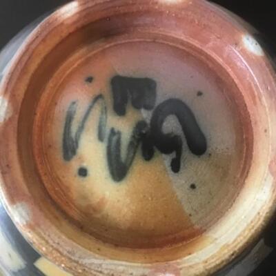 K - 1334. Signed/Stamped Pottery Bowl with Base /Basket 