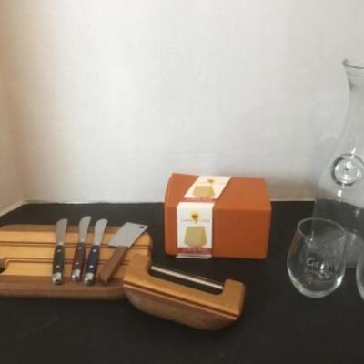 K -1324. Artisan Crafted Cheese Boards / Cheese Vault / Wine Glasses / Carafe 