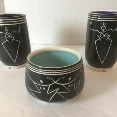 K - 1348 3 pc Eileen Goldenberg Pottery Jars  Lot 