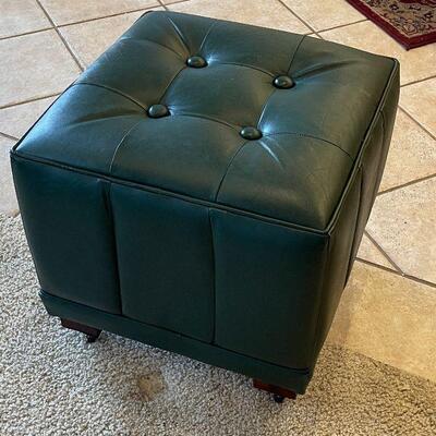 #110 Rolling Green Leather Ottoman Square A