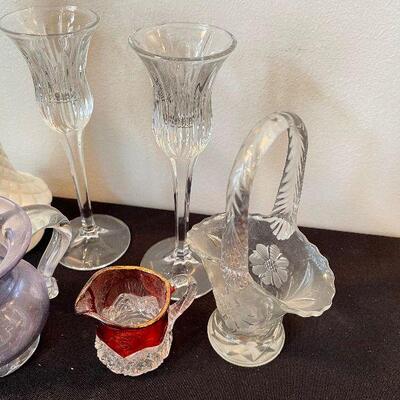 #133 Crystal and Glass: Brides Basket and Milk Glass Mixed Lot