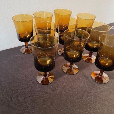 #137 10 Amber Glass Water Goblets - Great Compliment to The Denby Dishes