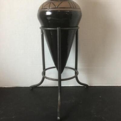 K - 1356 Decorative Pottery Vase on Metal Stand 