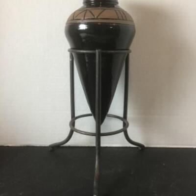 K - 1356 Decorative Pottery Vase on Metal Stand 