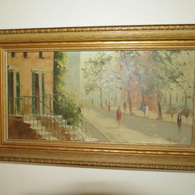 Framed Painting Street Scene View with People  19 x 11 - Item # 13