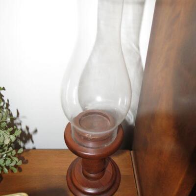 Wood Wooden Candle Holder with Clear Glass Hurricane - Item # 19
