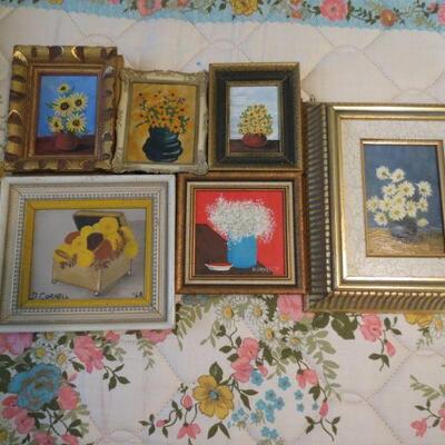 Six Framed Paintings Flower Flowers Daisies Sunflowers 8 x 9 1/2 inches is the Largest - Item # 80