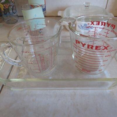 Fire King FireKing Casserole 6 1/2 x 11 inches and Two Pyrex Glass Measuring Cups -  Item # 127
