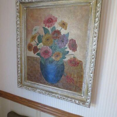 Framed Painting Flowers Blue Vase Painted in 1938 By Grayce Harding Chenoweth - Item # 148