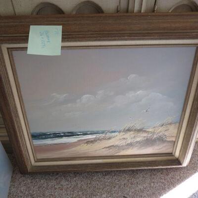 Framed Painting Beach Scene Clouds Ocean 26 x 22 1/2 inches - Item # 171