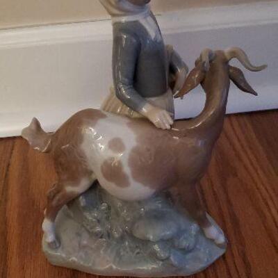 Lladro Porcelain (#19) - Girl with Goat Figurine  - 9 inches tall (4812)