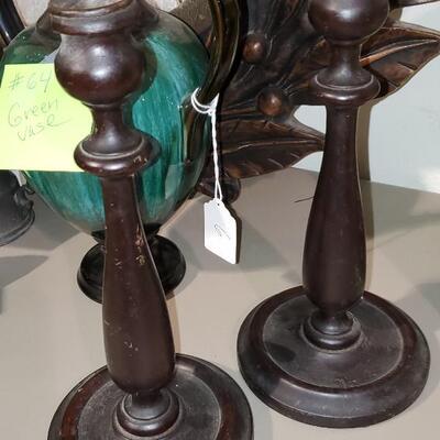 Pair of Tall Wood Wooden Black Candlesticks (item #68)