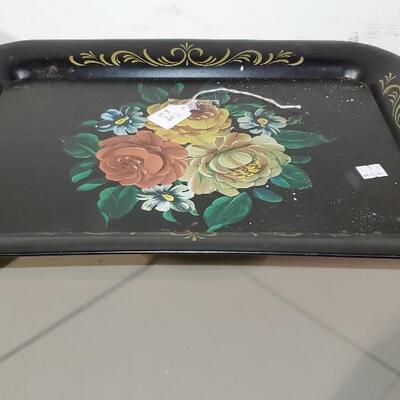 Vintage Metal TV Lap Tray with Folding Legs Black with Flowers (item #72)