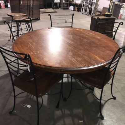 Kitchen Dining Room Wood Wrought Iron Table 5 Chairs - 54" x 31" -(item #106)