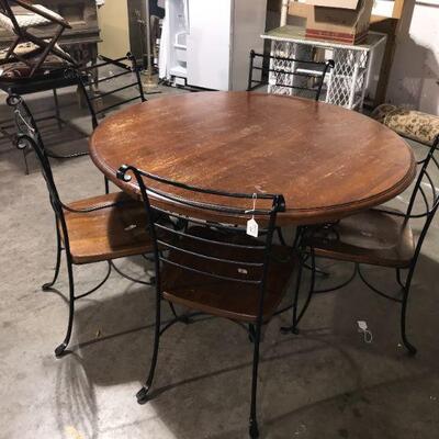 Kitchen Dining Room Wood Wrought Iron Table 5 Chairs - 54