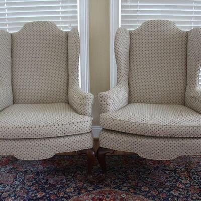 Pr queen anne wingback chairs 