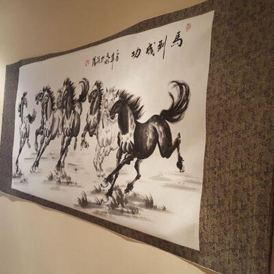 Large Chinese Scroll 8 Charging Horses