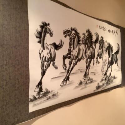 Large Chinese Scroll 8 Charging Horses