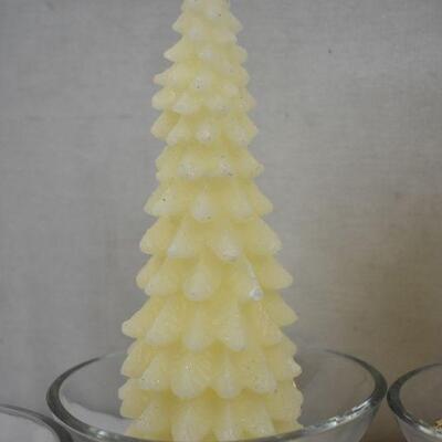 8pc Candles w/ Clear Dishes: 4 Bowls, Rose, Pinecone, Pine tree, Christmas tree