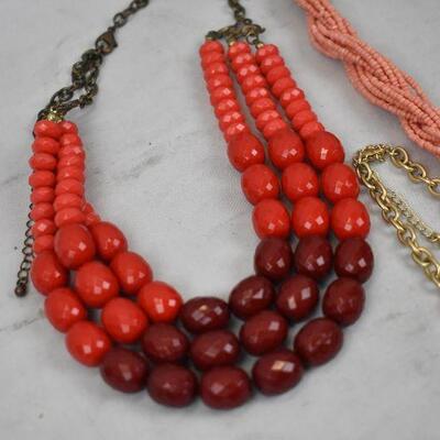 5pc Costume Necklaces: Red, Pink, Yellow