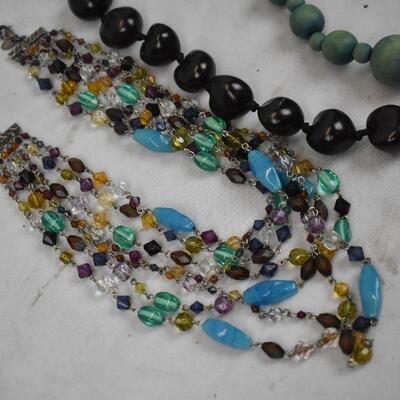 4pc Costume Necklaces: Star on Chain, Blue Stones, Black Stones, Colourful
